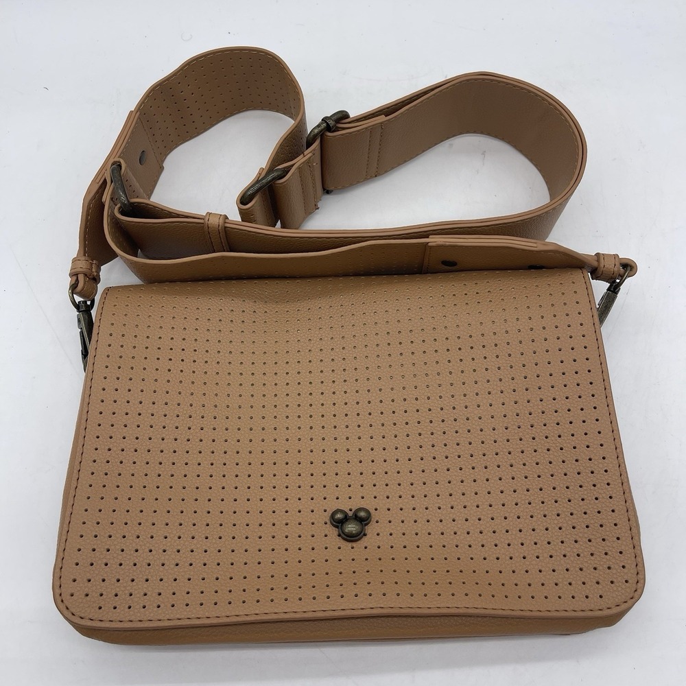 Disney Store Mickey Mouse Icon Flair Pin Tan Crossbody Purse Handbag FAC-044334